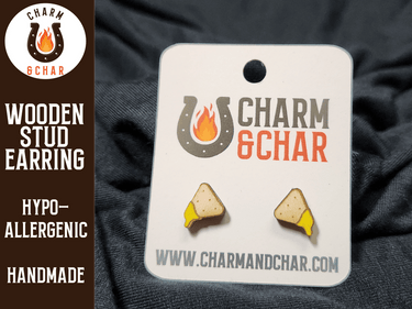 Nacho with Cheese Wood Stud Earrings - Food Fashion Earring